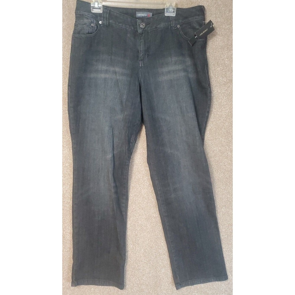 Venezia Pants Womens 2 Black Denim Flat Front Straight Leg Pockets Jeans